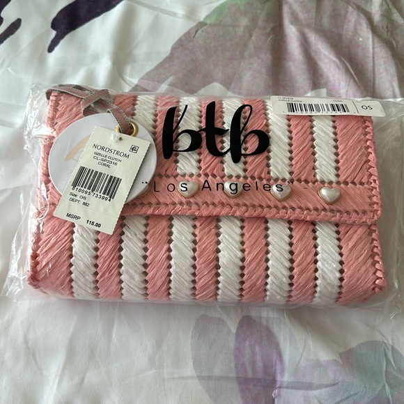 btb Los Angeles Pink & White Straw Clutch NWT - Picture 6 of 7